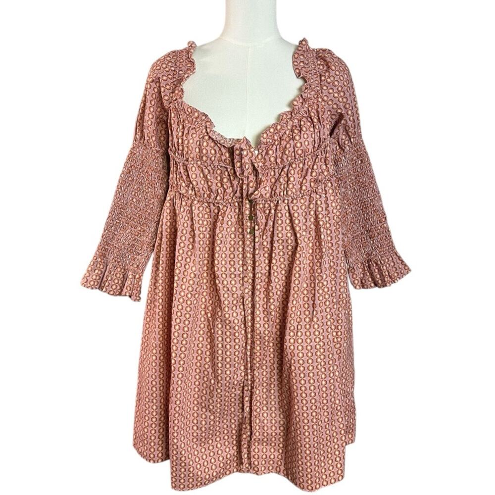 Free People Retro 70s Babydoll Star Dip Mini Dress in Red Combo Size Medium - Picture 6 of 12